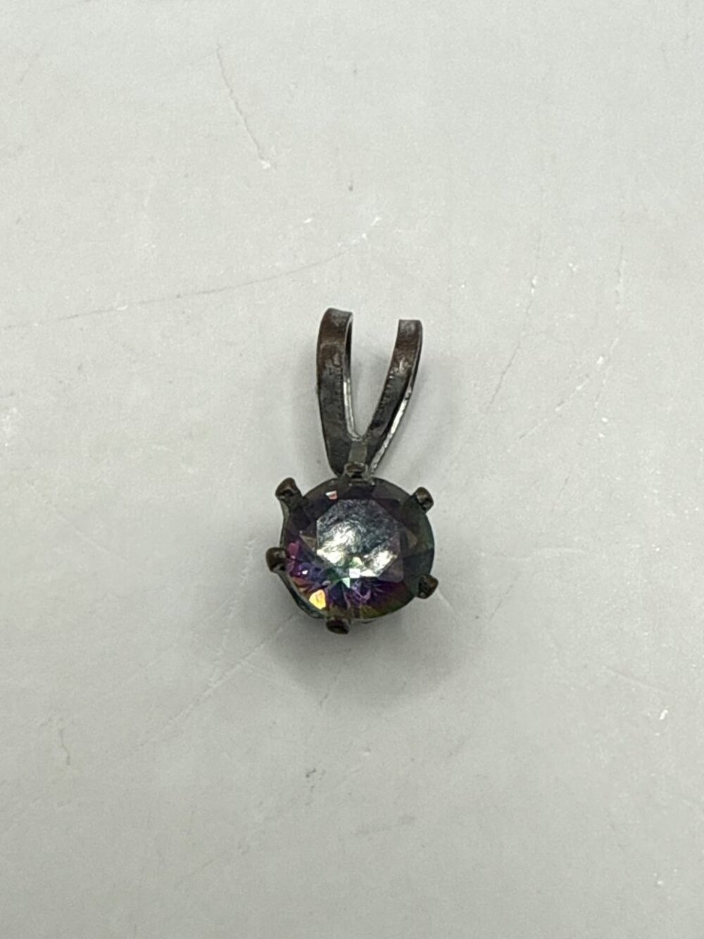 Vintage Mystic Rainbow Rhinestone Silver Tone Pendant Round Cut Jewelry